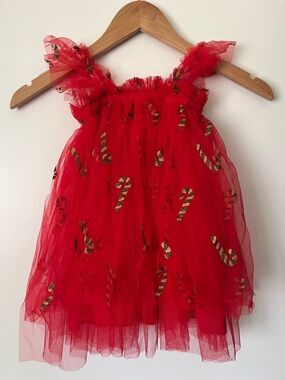 Girls Red Candy Cane Tulle Holiday Costume Dress